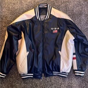 Navy and White USA Varsity Jacket